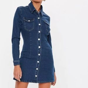 LONG SHELVE DENIM BUTTON UP MINI DRESS * NEW *